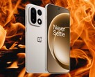 OnePlus 15 en couleur Sand Storm sur fond de feu. (Source de l'image : OnePlus, Unsplash - édité)