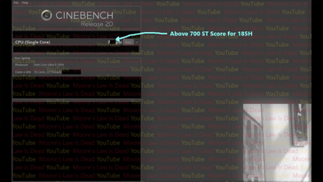 Résultat du Core Ultra 9 185H Cinebench R20 Single-Core. (Source : Moore's Law Is Dead)