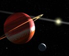 Illustration montrant une planète, une lune et une étoile.