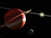 Illustration montrant une planète, une lune et une étoile.