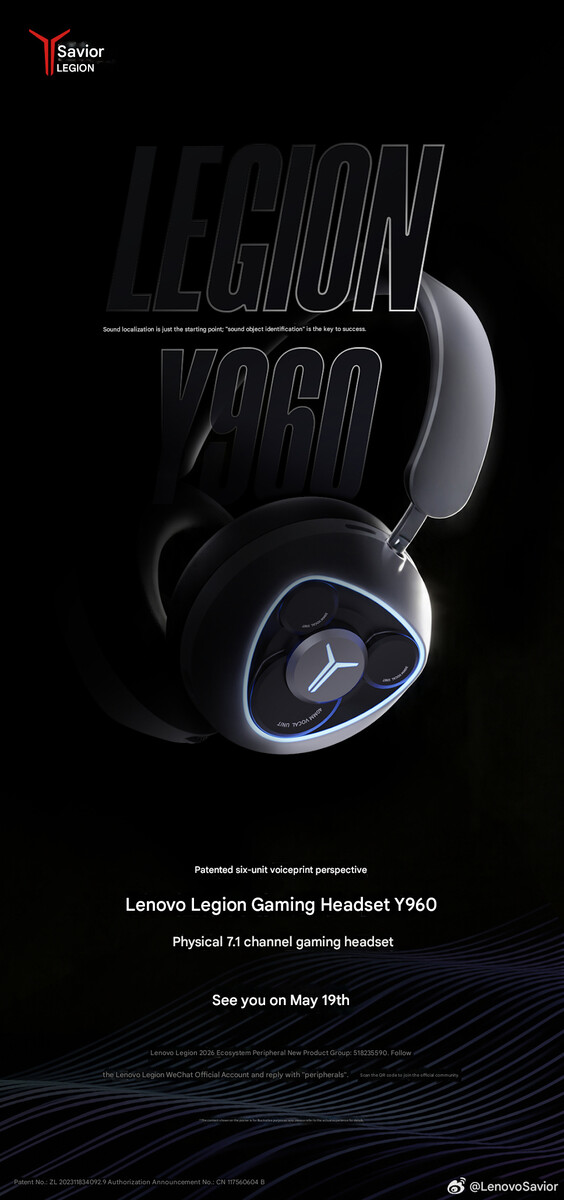 L'image teaser du casque de jeu Legion Y960 (machine translated)