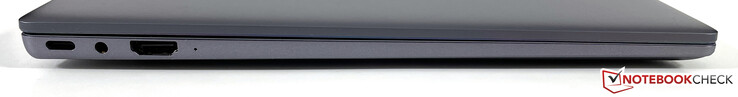 Côté gauche : USB-C 3.2 Gen.1 (charge, mode DisplayPort ALT), stéréo 3,5 mm, HDMI 1.4b