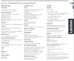 Lenovo ThinkPad P15 Gen 2 - Spécifications. (Image Source : Lenovo)