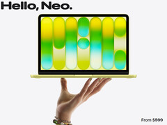 Le MacBook Neo est désormais disponible à partir de 699 $. Sur la photo : une image promotionnelle montrant la face avant de l'ordinateur portable (retouchée).