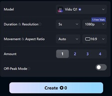 Choisir le modèle et la résolution (source de l'image : Capture d'écran sur Vidu.com)