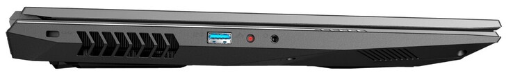 Côté gauche : Fente de verrouillage du câble, USB 3.2 Gen 1 (Type-A), 2-en-1 (entrée micro, S/PDIF optique), sortie casque