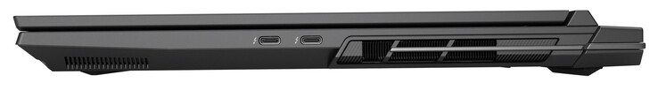 A droite : Thunderbolt 4 (USB-C ; DisplayPort, G-Sync), Thunderbolt 4 (USB-C ; Power Delivery, DisplayPort, G-Sync)