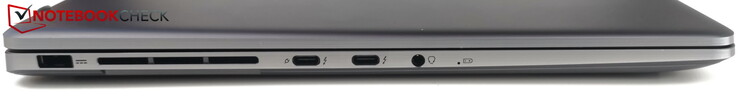 A gauche : port d'alimentation, 2x USB-C 4.0/Thunderbolt 4 (1x PD), prise casque