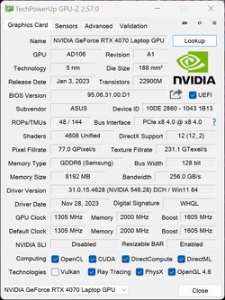 GPU-Z GeForce Ordinateur portable RTX 4070