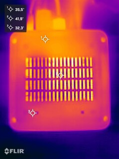 Le GMKtec NucBoc K17 lors d'un test de résistance (vue de dessous)
