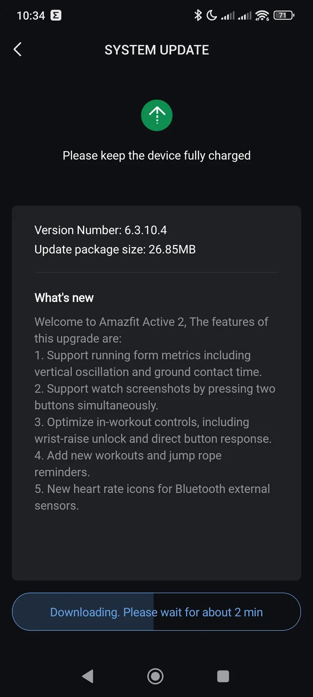 Les notes de mise à jour de la version 6.3.10.4 du logiciel pour l'Amazfit Active 2 (Round). (Source de l'image : Reddit)