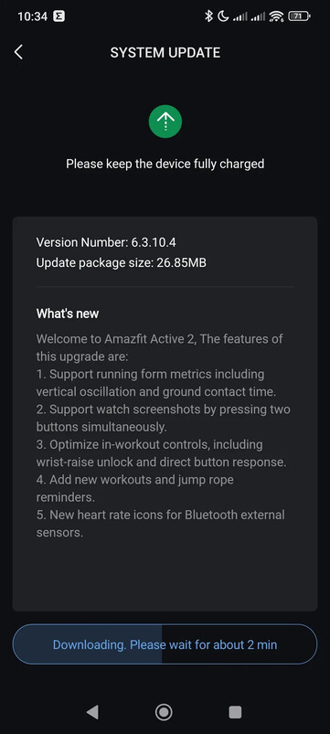 Les notes de mise à jour de la version 6.3.10.4 du logiciel pour l'Amazfit Active 2 (Round). (Source de l'image : Reddit)