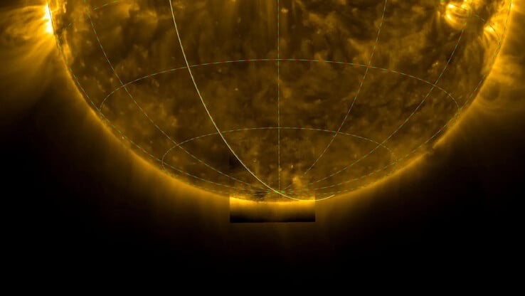 La sonde Solar Orbiter a capturé les premières images du pôle sud du Soleil. (Source de l'image : ESA & NASA/Equipe Solar Orbiter/EUI, D. Berghmans (ROB))
