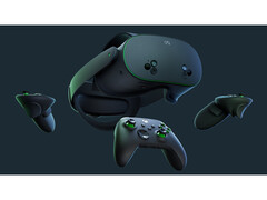 Image d'un catalogue de produits pour l'édition limitée du casque VR Quest 3S Xbox Edition de Meta, présentée sur un fond noir. (Source de l'image : Meta)
