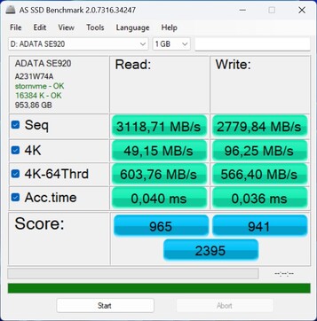 Test de performances de l'ADATA SE920 via USB4