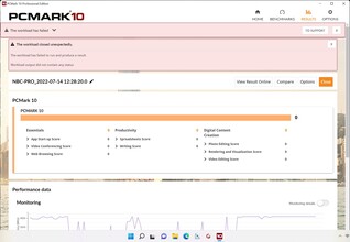 PCMark 10 continue de planter sur le Pro 15