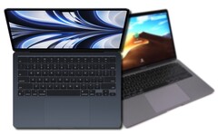 Le MacBook Air 2022 Apple avec M2 remporte un combat déloyal contre le MacBook Air 2019 à base d'Intel. (Image source : Apple & Notebookcheck - édité)