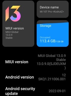 MIUI 13.0.9 sur Xiaomi Mi 10T Pro détails (Source : Own)