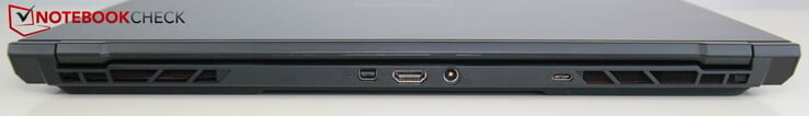 Arrière : miniDP, HDMI, alimentation, USB-C 3.2 Gen 2 (avec DisplayPort)