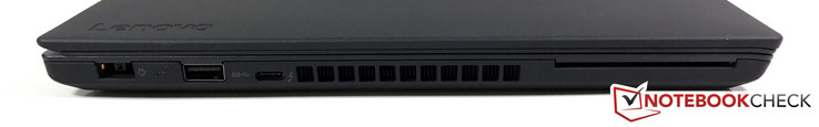 Côté gauche : entrée secteur, USB 3.0, USB-C Gen2/Thunderbolt 3, lecteur SmartCard