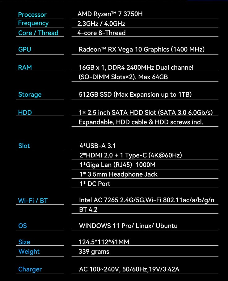 Spécifications de la NucBox 4 (Source : GMKtec)