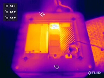 Acemagic F2A pendant le test de résistance (en bas, avec le couvercle enlevé)