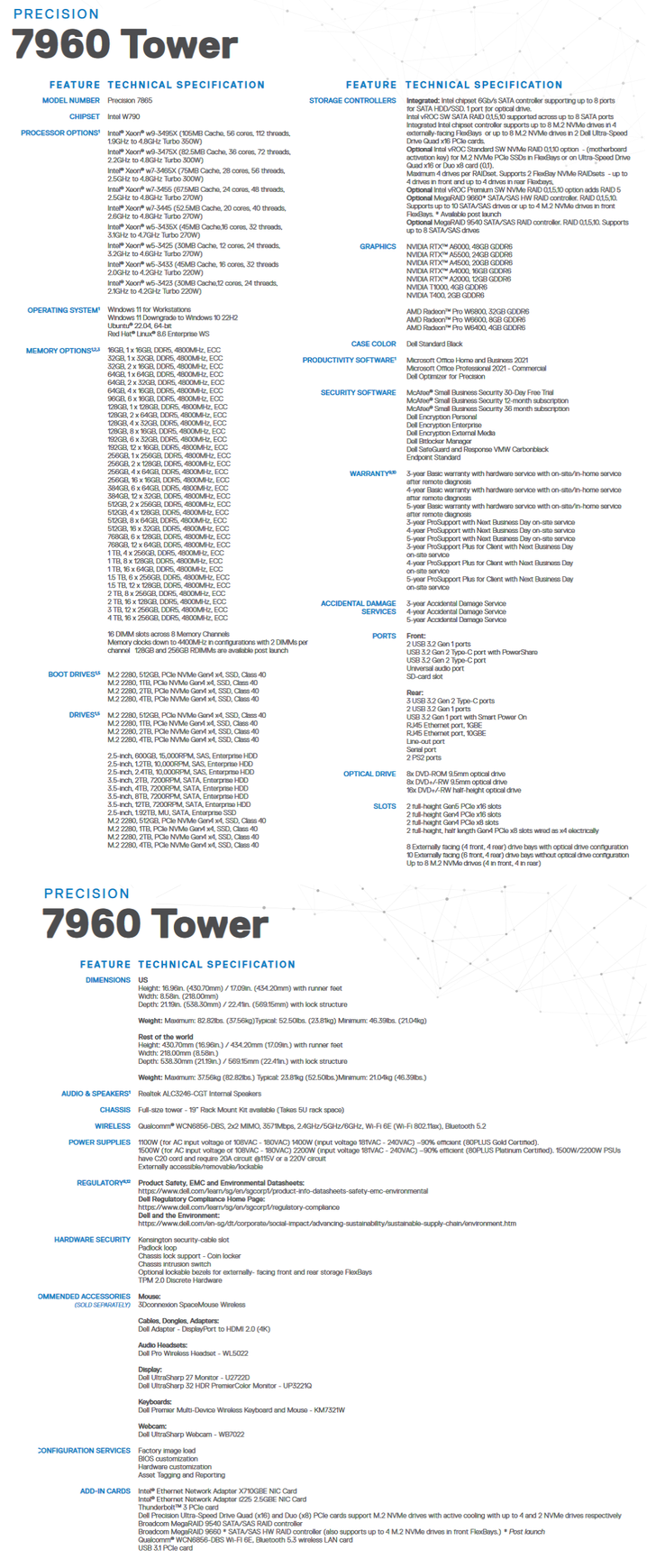 Caractéristiques techniques de la tour Dell Precision 7960