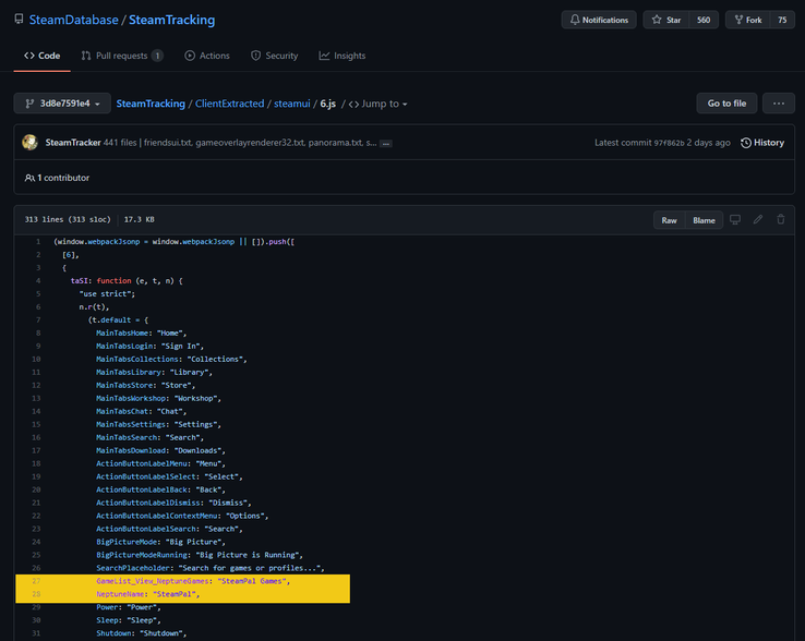 Références à 'Neptune' et 'SteamPal' dans le code de Steam. (Image source : SteamDB)