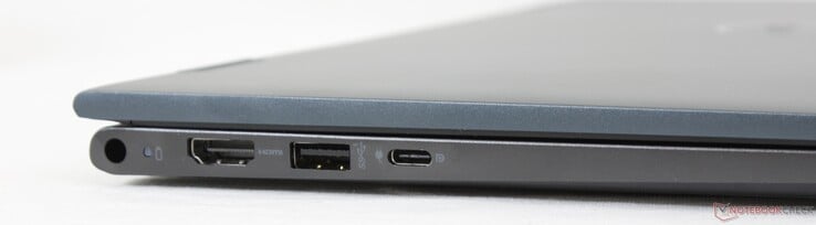 À gauche : adaptateur secteur, HDMI 1.4a, USB-A 3.2 Gen. 1, USB-C 3.2 Gen. 2 avec Power Delivery et DisplayPort