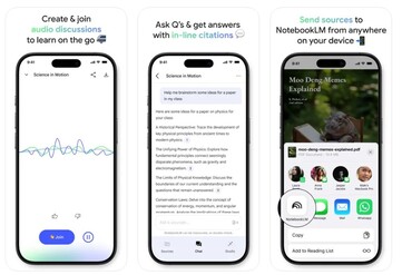 L'application NotebookLM prendra en charge le partage de sources à partir d'applications et permettra de créer et de rejoindre des discussions. (Source de l'image : Google)