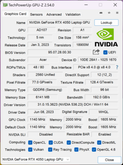 GPU-Z Ordinateur portable Nvidia GeForce RTX 4050