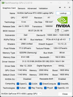 GPU-Z Ordinateur portable Nvidia GeForce RTX 4050