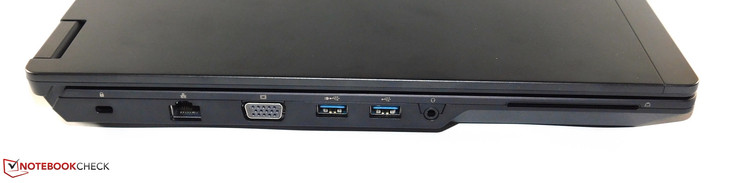 Left: Kensington lock, VGA, 2x USB 3.0 Type-A, 3.5-mm audio combo, smart-card reader