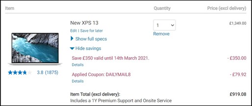 Offre Dell XPS 13 9310. (Image source : Dell)