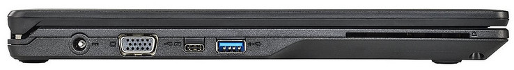 Côté gauche : entrée secteur, VGA, 1 USB C 3.1 Gen 1, 1 USB A 3.1 Gen 1, lecteur de carte à puce.