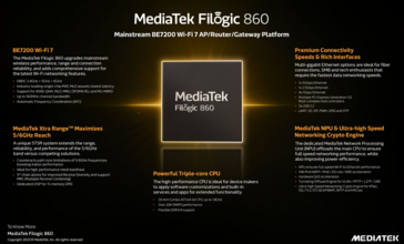 Caractéristiques principales du Filogic 860 de MediaTek (image via MediaTek)