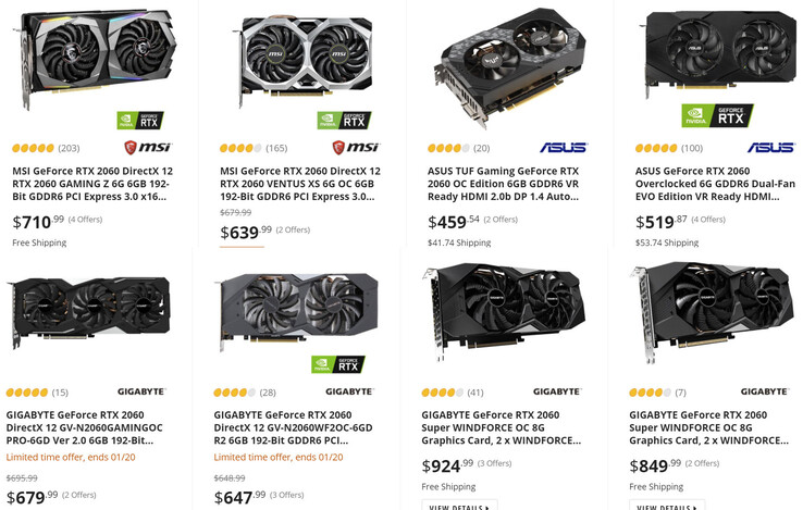 NVIDIA GeForce Les prix du RTX 2060 sont élevés, actuellement. (Source de l'image : Newegg via Videocardz)