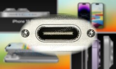 La prise de vue réelle de l&#039;iPhone 15 Pro sur Apple a apparemment confirmé qu&#039;un port USB-C a été inclus. (Image source : 9To5Mac &amp;amp; @URedditor - édité)