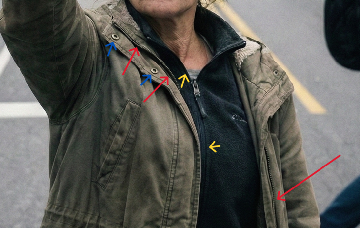 Les fermetures à glissière et les boutons ne sont pas tout à fait assortis.