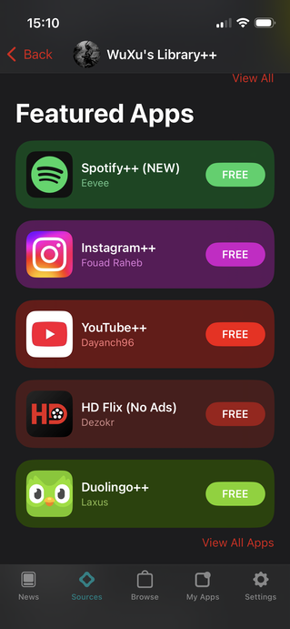 Les sources tierces d'Altstore Classic offrent un accès à des applications conçues pour contourner les fonctions payantes de services tels que Spotify, Deezer, YouTube et Duolingo, ainsi qu'à des sites de télévision piratés (Image Source : Notebookcheck)