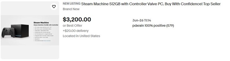 Une Steam Machine mise en vente sur eBay. 
