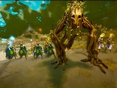 Capture d'écran de Wartorn montrant une unité d'arbres combattant aux côtés d'elfes et de mages