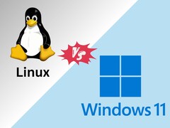 Comparaison des performances de jeu entre Linux et Windows 11 avec Tux et les logos Windows