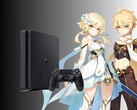 Les personnages de Genshin Impact à côté de la PS4 (Image source : Cognosphere, Sony PlayStation avec modifications)