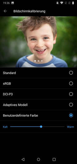 OnePlus 6 - Réglages des modes de l'écran.