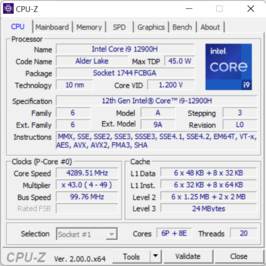 Onglet principal de CPU-Z