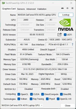 Ordinateur portable GPU-Z RTX 4070