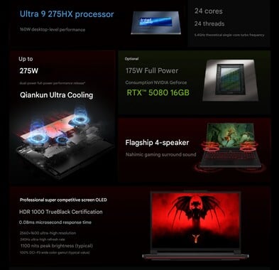Caractéristiques matérielles de l'ordinateur portable Lenovo Legion Y9000P Diablo IV. (Source de l'image : Lenovo via Weibo)