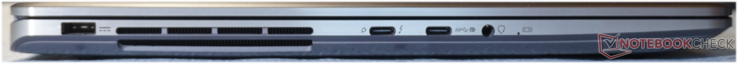 À gauche : alimentation, Thunderbolt 4, USB-C (10 Gb/s, PD, DP), casque
