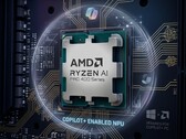 AMD Ryzen AI PRO 400 Series avec un arrière-plan à thème Copilot généré par l'IA.